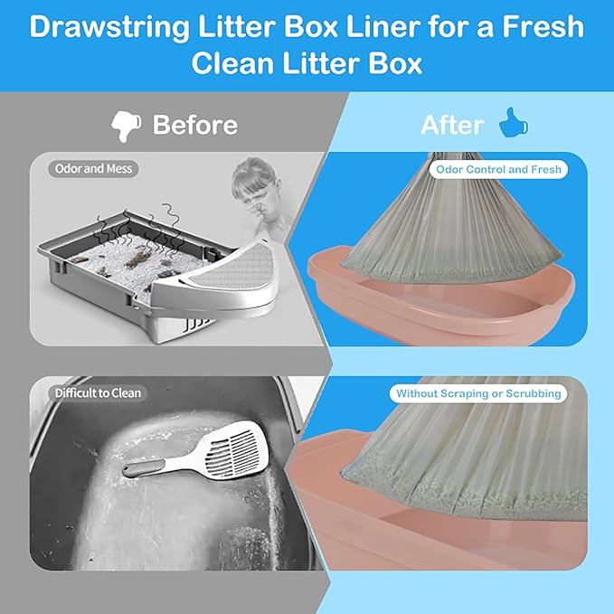 50 Count Cat Litter Box Liners Compatible with Robot 4 & 3 Liners for Self Cleaning Litter Box Replacement Cat 25.2" x 15.75" Waste Bags Litter Bags