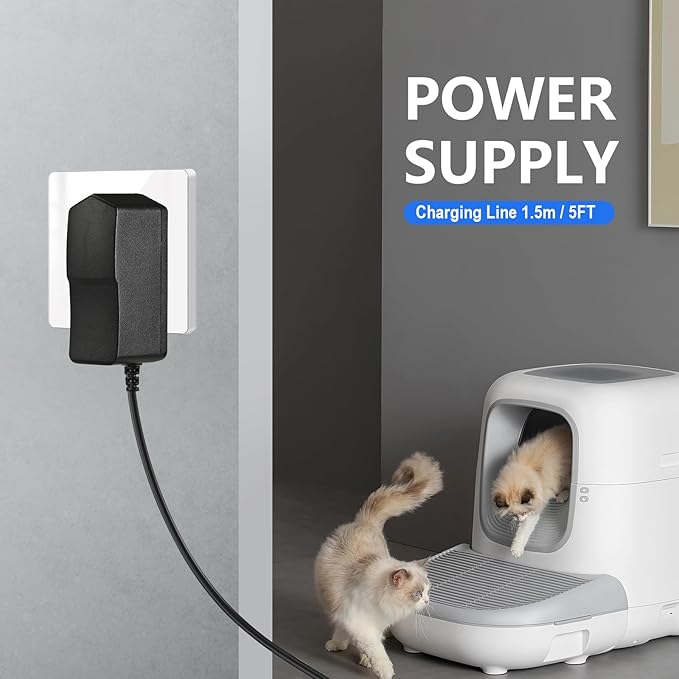 15V DC Power Supply Adapter Compatible with Litter Robot2 3 4 Open Air Self Cleaning Cat Litter Box, Litter Robot Power Supply