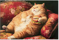 OMANI Victorian Renaissance Canvas Poster Funny Fat Cat With Hamburger Wall Art Lying In Sofa Cute Cat Painting Wall Decor for Animal Lover Gift 24x36 inch Unframed