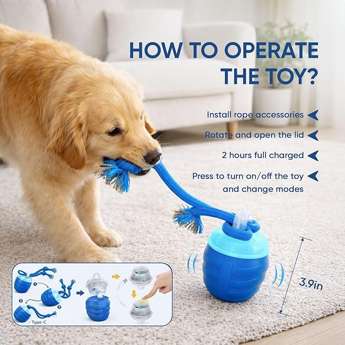 Smart Motion Pet Ball, Interactive Dog Toys, Motion Activated Automatic Rolling Ball for Small/Medium/Large Dogs with Music, Self-Moving Dog Toy for Boredom & Training (Blue)