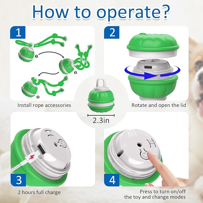 Interactive Dog Toys, Motion Activated Automatic Rolling Ball Toys, Squeaky Dog Toy for Small Dogs/Puppy