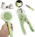 Self Cleaning Cat Brush for Shedding, LED Light Nail Clipper, Nail Clipper and Nail File, Slicker Brushes and Nail Trimmer for Long Haired Cats, Grooming Kit, Cat Lover Gifts