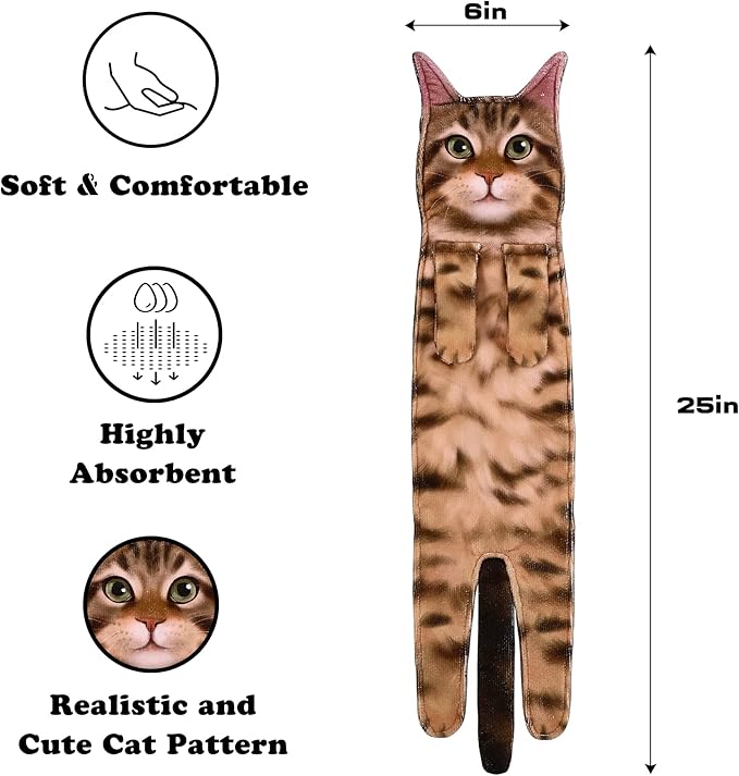 Funny Hand Towels for Bathroom Kitchen Decor - Cute Cat Hanging Hand Towel Kitchen Gadgets - Unique Housewarming Birthday Christmas Cat Lover Gift Ideas for Women Mom Lady Adults