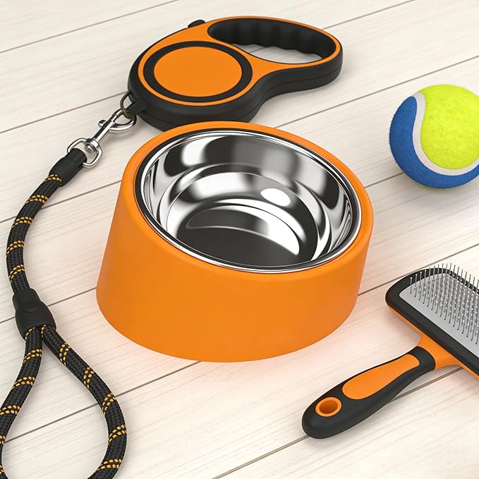 Slow Drinking Dog Water Bowl - Orange Pet Feeder (M Size) - Non-Spill Adult Cat/Dog Bowl, Durable & Easy to Clean for Daily Feeding