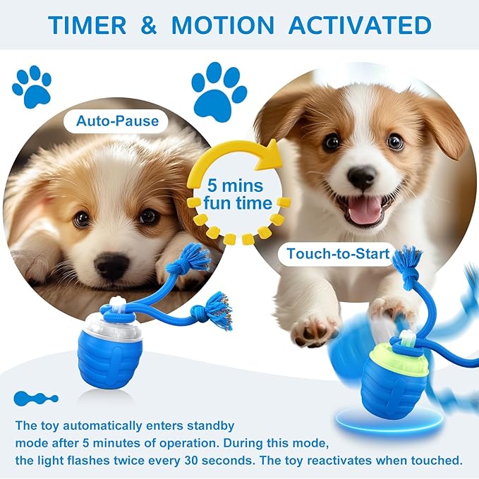 Interactive Dog Toy, [Newly Upgraded] Motion Activated Rolling Ball for Small Dogs, Automatic Moving Dogs Ball for Boredom, USB Rechargeable(Blue)