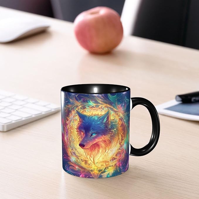 Wolf Coffee Mug Funny Ceramic Tea Cup With Handle Dishwasher Microwave Safe for Women 11oz Porcelain Mugs
