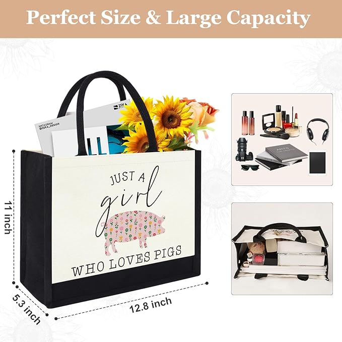 Canvas Tote Bag for Women, Cute Pig Gifts for Pig Lover, Animal Lover Gift AestheticTote Bag Reusable Grocery Bag, Birthday Christmas Gift for Mom Daughter Friends Sisters Bestie Who Loves Pigs