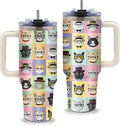 Cat Lover Gifts - Funny Cat Tumbler 40oz with Handle and Straws, Leak-proof, Stainless Steel Insulated Travel Coffee Mugs for Cats Themed Cups, Animal Cats Lovers Pet Mom Birthday Gifts