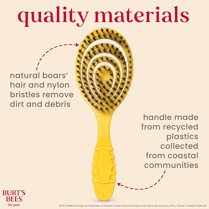 Burt's Bees for Pets Bristle Brush with Natural Boars Hair & Nylon with Handle Made from Recycled Plastics Collected from Coastal Communities - Eco Friendly De-Shedding Dog Brush for Grooming