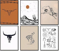 Vintage Western Cowboy Poster Set of 6, Southwestern Wall Art Longhorn Bull Skull Wall Decor Mid Century Retro Desert Canvas Painting Prints for Bedroom Living Room Dorm 8x10 inch Unframed
