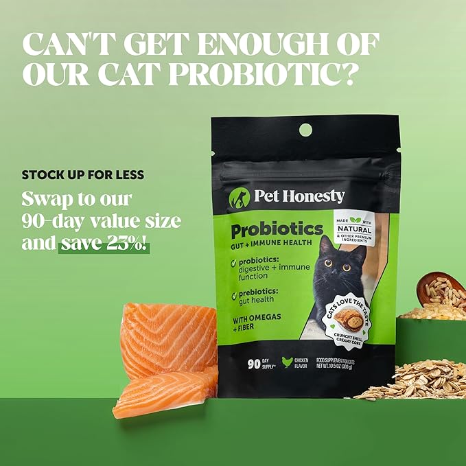 Cat Probiotics Gut + Immune Health Chews – Crunchy & Creamy Cat Treats for Digestive Health, Gut Flora & Constipation Relief – Supports Immunity, Regularity, & Healthy Digestion, 90-Day Supply Chicken
