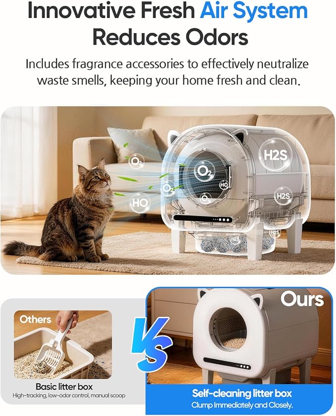 pupbay Automatic Cat Litter Box, Self Cleaning Litter Box 68L Large Capacity for Multiple Cats, App Control with Dual Safety Sensors, Anti-Pinch & Odor Control, Washable Liner & 2 Rolls Trash Bags