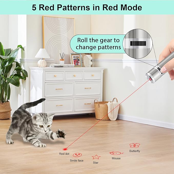TBTeek Cat Toys, Rechargeable, 3 Light Modes & 5 Adjustable Patterns, Portable Interactive Kitten Pet Dog Cat Mouse Toy for Fun Chase Play Exercise（3 Pack）