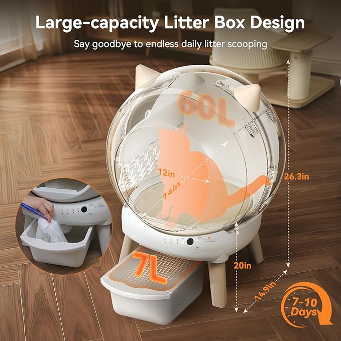 Self Cleaning Litter Box - E2 Automatic Cat Litter Box Smart Robot, APP Control,Weight Monitoring - Ultra-Quiet, for Medium Cats and Kittens, Safe Anti-Pinch Litter Box