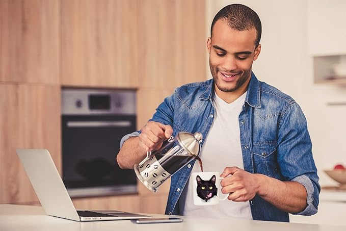 Thirsty Black Cat Coffee Mug - Ceramic Funny Coffee Mug - Perfect Cat Lover Gift - Cute Novelty Coffee Mug Present - Great Birthday or Christmas Surprise for Friend or Coworker, Men and Women (11oz)