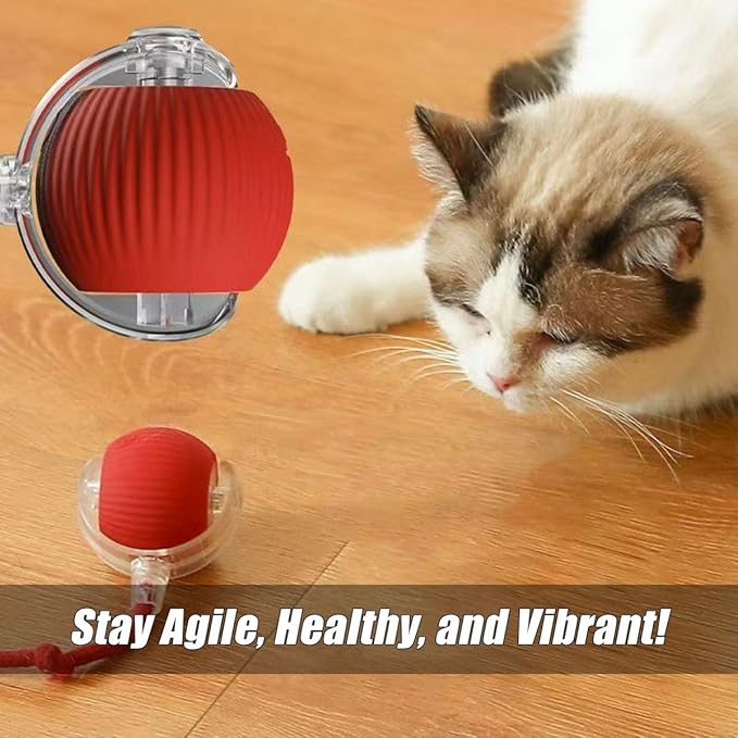 Interactive Cat Toys for Indoor Cats - 2025 Upgraded Kitten Toys for Bored Adult Cats, Smart Self-Rolling Interactive Dog Ball, Automatic Moving Peppy Pet Ball (Red)
