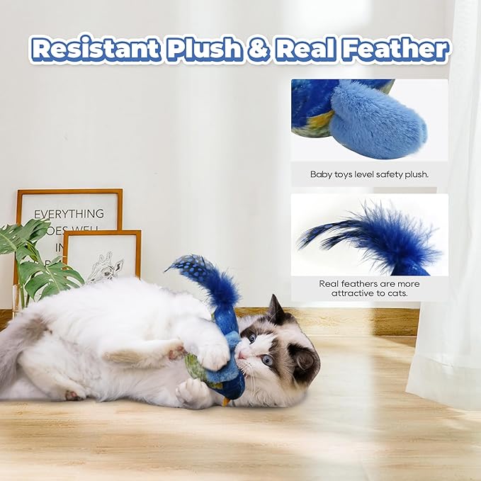 LEWISER Cat Toys Chirping Tit 2 Pcs with Catnip SilverVine, Suitable for Cat Wand Toys, Simulation Bird Design, Interactive Toys for Indoor Kitty Kitten Exercise, Red and Blue
