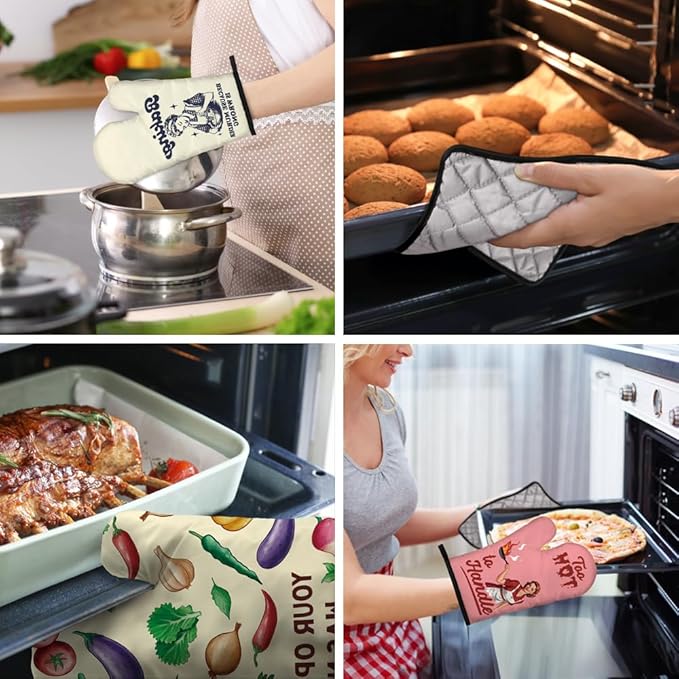 DYJYBMY The Secret Ingredient Is Cat Hair Pink Oven Mitts and Pot Holder Set, Cute Cat Kitchen Gadgets for Women Cat Lover, Housewarming Gifts for Cat Mom Hostess, Baking Gifts for Mom Aunt Sister BFF