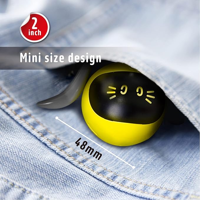 FOFOS Cat Toys 360°Self Rolling Ball Toy Interactive Toys Cat Wand Teaser Toys USB Charging Hunting Exercise Toys Indoor Gifts for Kitten/Puppy/Small Dogs (Yellow)
