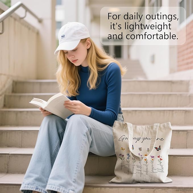 Aesthetic Canvas Tote Bag for Women - with Magnetic Snap Closure & Zipper Inner Pocket Reusable Bag for Shopping