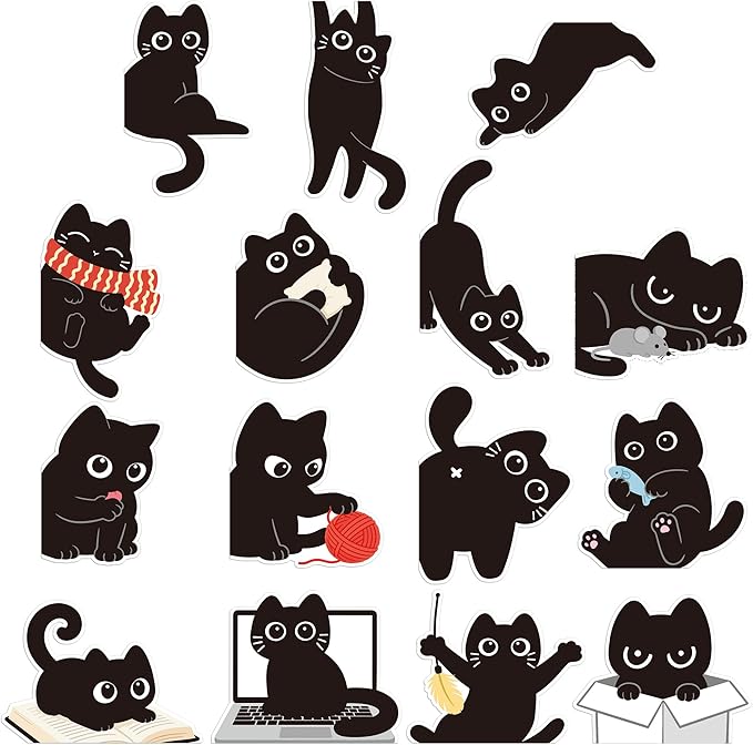 Cats Magnetic Bookmarks Gifts - 15 Pcs Black Cute Funny Bookmark for Women Kids Cats Lovers Students Bookworms Birthday Graduation Gift Magnet Page Clips School Office Reading Accessories