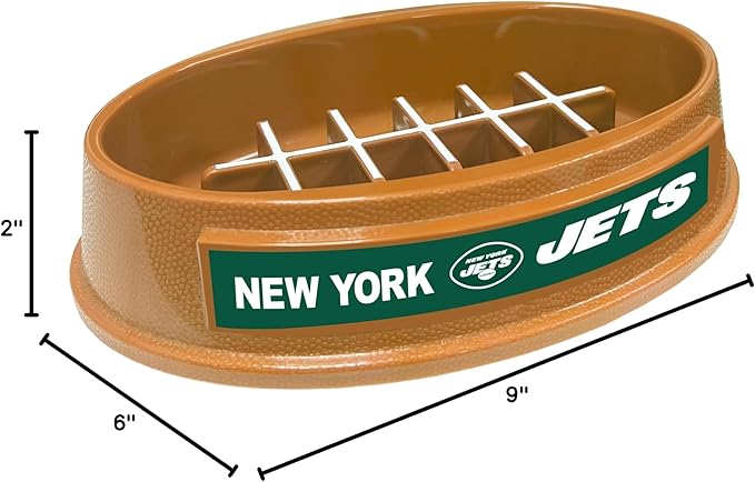 NFL Super-Bowl New York Jets Slow Feeder Dog & Cat Bowl. Football Design for Healthy Digestion. Non-Slip for Large & Small Pets