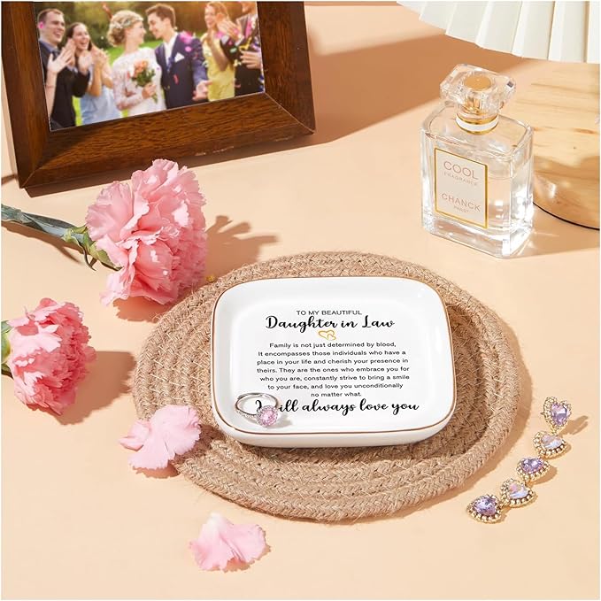 PUDDING CABIN Mothers Day Daughter in Law Gifts Jewelry Dish - I will always love you - Wedding Bridal Shower Engagement Valentines Christmas Birthday Gifts for Daughter in Law