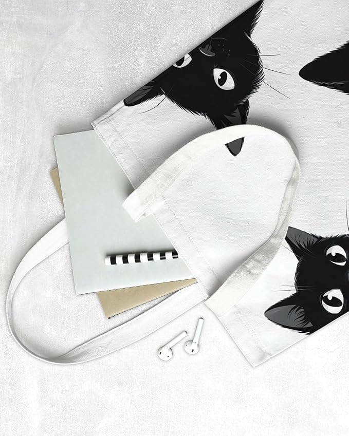 Cute Cat Canvas Tote Bag for Women Funny Cat Bag for Shopping Work Travel Lover Totes Gifts