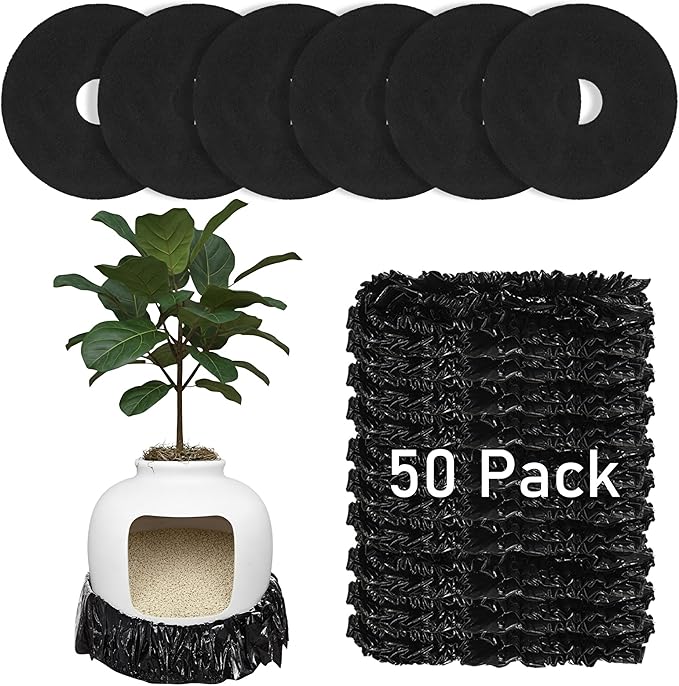 Eaasty 50 Pack Disposable Cat Litter Box Liners with 6 Carbon Filters Compatible with Popur X5 Self-cleaning Hooded Litter Box Cat Trash Bags with Elastic Band Absorbing Odor Waterproof and Leak Proof