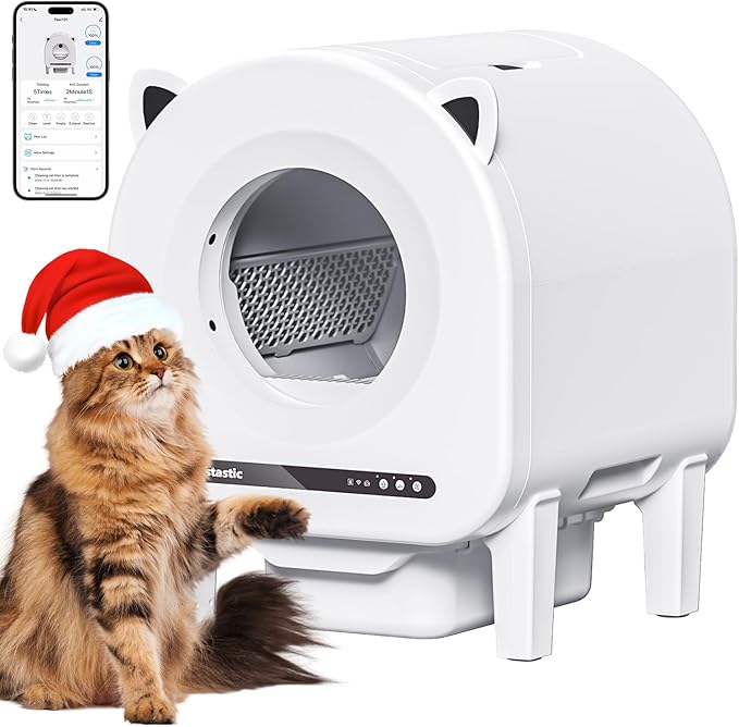 Automatic Self Cleaning Litter Box, 68 L Automatic Cat Litter Box for Multiple Cats, Robot with Dual Safety Protection, APP Control, Odor Removal Smart Litter Boxes, 2 Roll Trash Bags (White)