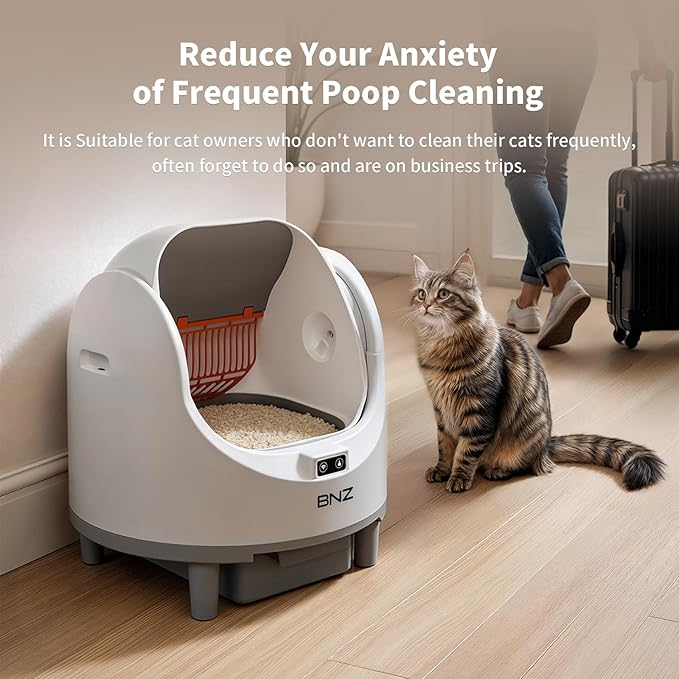 BNZ Self Cleaning Litter Box – Automatic Cat Litter Box for Multiple Cats | App Control, Safety Sensors, Open Top Design | Includes Scent Cartridge & Trash Bags