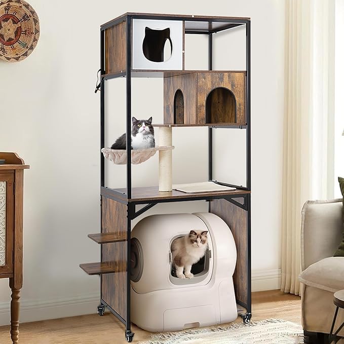 GUTINNEEN Cat Litter Box Enclosure with Metal Frame Indoor Cat Furniture Enclosure for Hidden Self-Cleaning Litter Boxes, 27.6" L