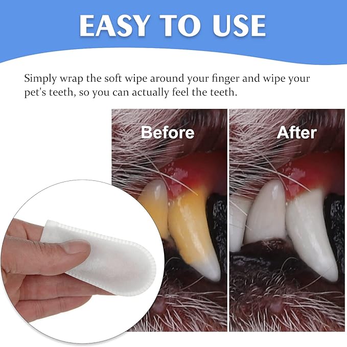 Pet Dental Fingers Wipes, Oral Cleansing Teeth Wipes Pads for Dogs and Cats - Optimize Oral Health, Freshen Breath- 50 Count