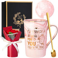 Mothers Day Gifts for Mom Wife from Daughter Son, Funny Birthday Gifts for Women – 14oz Ceramic Marble Mug with Gold Print and Knitted Bouquet, Unique Gift Set for Mom, Her, Wife, Sister, Friendship