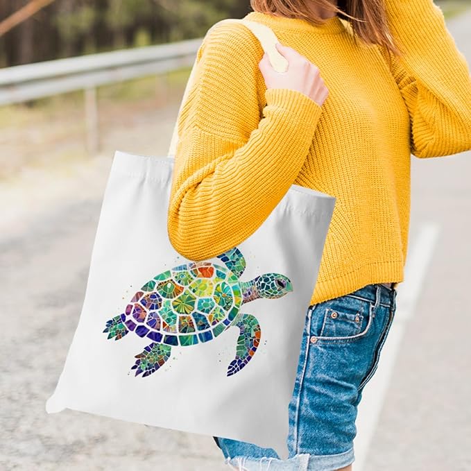 Turtle Gifts Shark Gifts Tote Bag, Hedgehog Horse Gifts for Women Girls, Animals Reusable Grocery Bag Shopping Bag