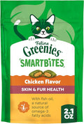 Greenies Cat Treats, Feline Smartbites, Skin & Fur Health, Crunchy and Soft Cat Treats, Chicken Flavor, 2.1 oz. Pack