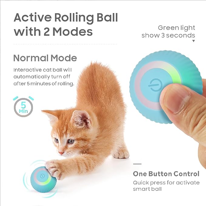 Interactive Blue Cat Ball - USB Rechargeable Automatic Moving Rolling Cat Toys for Indoor Kittens
