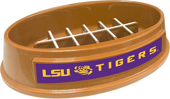 NCAA Super-Bowl - LSU Tigers Slow Feeder Dog Bowl. Football Design Slow Feeding Cat Bowl for Healthy Digestion. Non-Slip Pet Bowl for Large & Small Dogs & Cats
