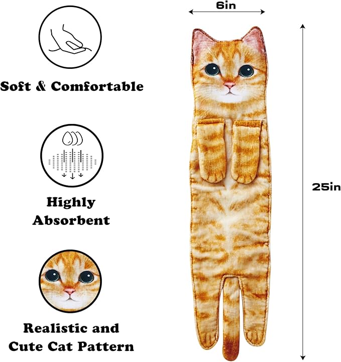 Funny Hand Towels for Bathroom Kitchen Decor - Cute Cat Hanging Hand Towel Kitchen Gadgets - Unique Housewarming Birthday Christmas Cat Lover Gift Ideas for Women Mom Lady Adults