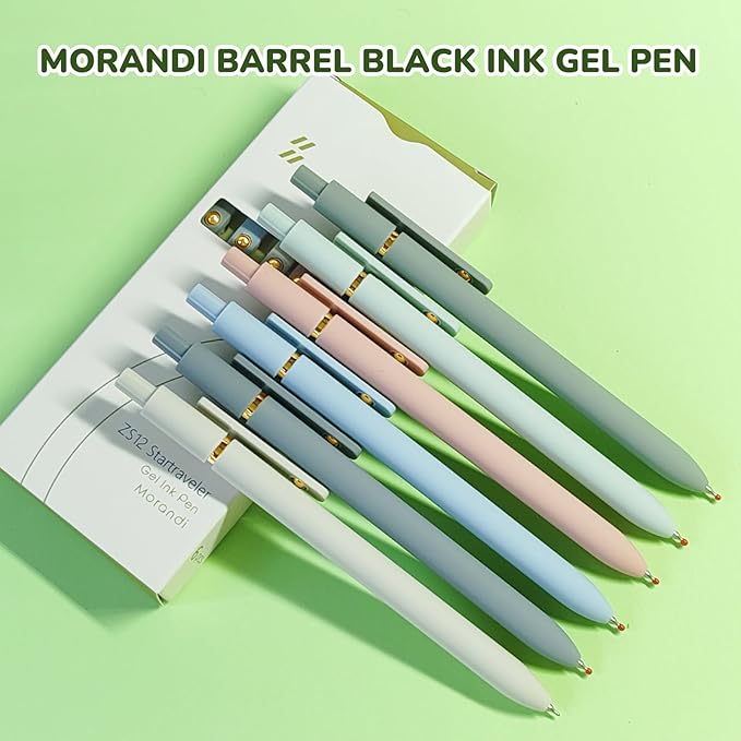UIXJODO Gel Pens, 6 Pcs Black Ink Pens for Women, 0.5mm Fine Point Smooth Writing Pens, High-End Series Retractable Pens for Journaling Note Taking (6 Pcs Gold Morandi)