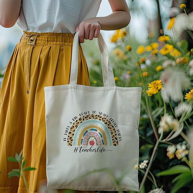 bmuvghi Teacher Appreciation Gifts Canvas Tote Bag It Takes a Big Heart to Shape Little Minds Reusable Shopping Grocery Bags Birthday Gift for Teachers Women