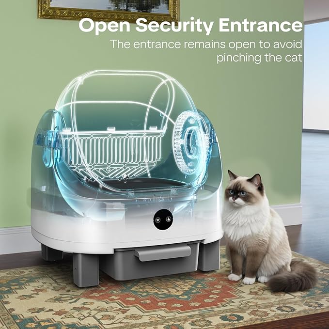 OROLEYp Automatic Cat Litter Box, Self-Cleaning Litter Box with APP Monitoring, Extra Large Capacity, Odor Control System, Infrared Safety Protection, Litter Box for Multiple Cats (Gray)