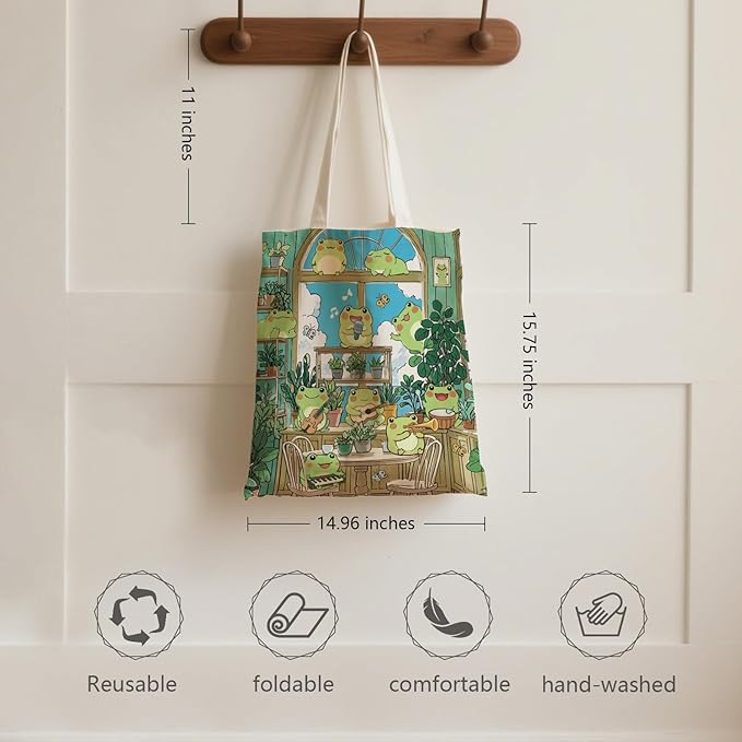 Aesthetic Canvas Tote Bag for Women - with Magnetic Snap Closure & Zipper Inner Pocket Reusable Bag for Shopping