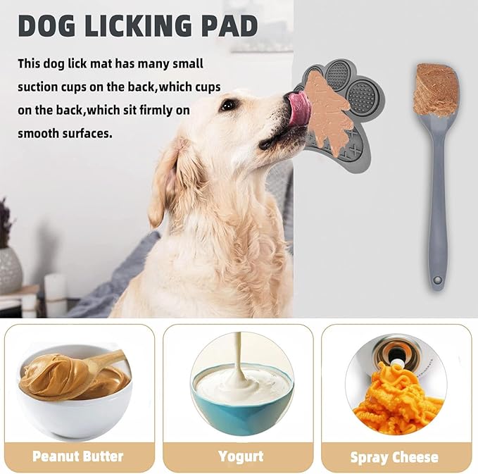 Slow Feeder Mat with Suction Cups, Non-Slip Design, Boredom & Anxiety Reducer for Dogs and Cats - Calming Mat for Bathing, Grooming, Nail Trimming (Gray)