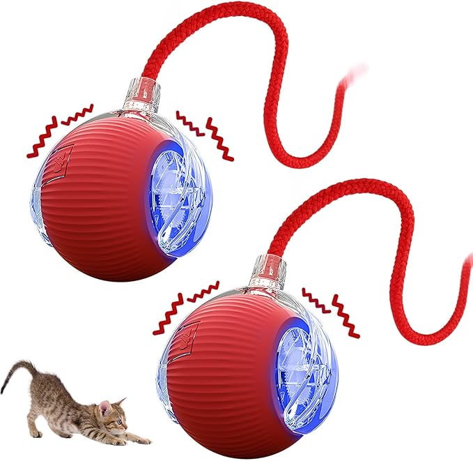 Interactive Cat Dog Toys, Electric Automatic Moving for Bored Indoor Adult Cats, Smart Rolling Ball with 3 Modes(Fast Rolling,Chirping & Motion-Activated) for Pet, Fun Gift for Cats with Speedy Tail