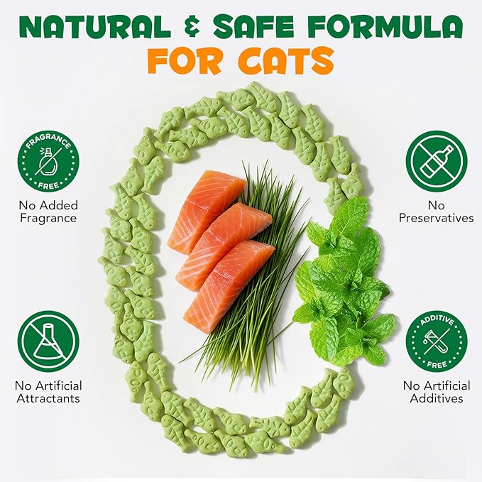 180g/6.4oz Cat Grass Dental Treats for Hairball Control, Natural Teeth Cleaning & Fresh Breath, Crunchy Catnip Flavored Biscuits with Barley Grass, Cat Training Rewards for All Breeds