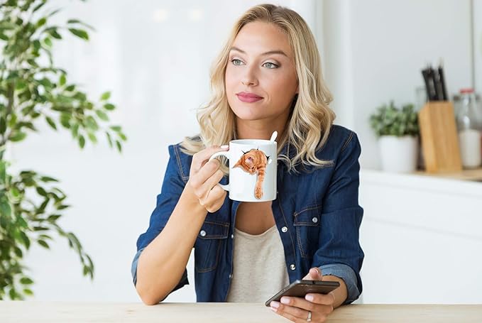 Winston & Bear Adorable Ginger Orange Cat Mug - Funny Ceramic Coffee Mug Gift for Cat Lovers - Perfect Birthday or Christmas, Father's or Mother's Day Gift (11oz)