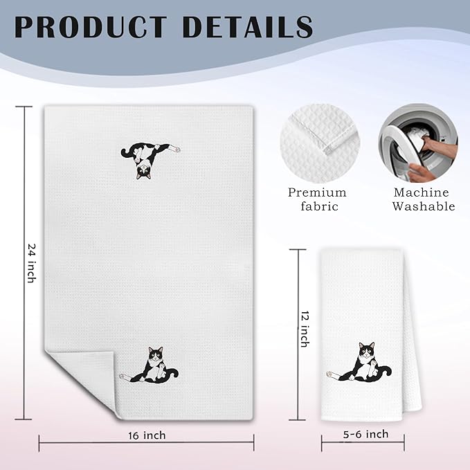 Funny Tuxedo Cat Kitchen Towels, Cat Lover Gifts for Women Hand Towels for Kitchen Bathroom Decor, 16x24 Inch Set of 4