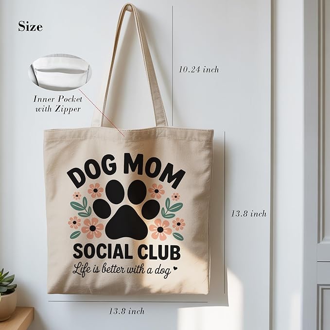 Pets Lover Gifts Tote Bag for Women, Dogs Cats Bee Aesthetic Canvas Bag with Inner Pocket