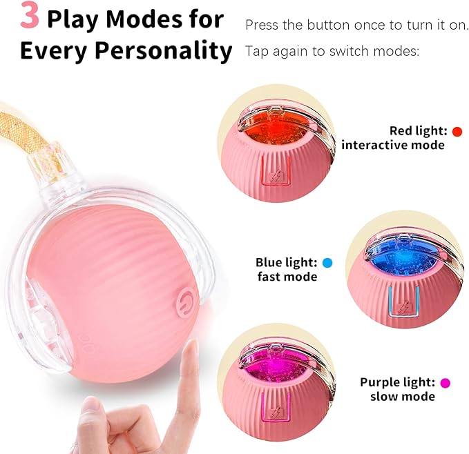 Interactive Cat Toys for Indoor Cats Smart Automatic Ball Rolling for Bored Kitten Pet Upgraded Speedy Moving Chase Dogs Toy Easter Gifts Pink Dragonfly